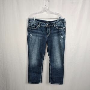 Silver Suki Mid Denim Capri Women's 20 L 23 Distressed Blue Dark Wash